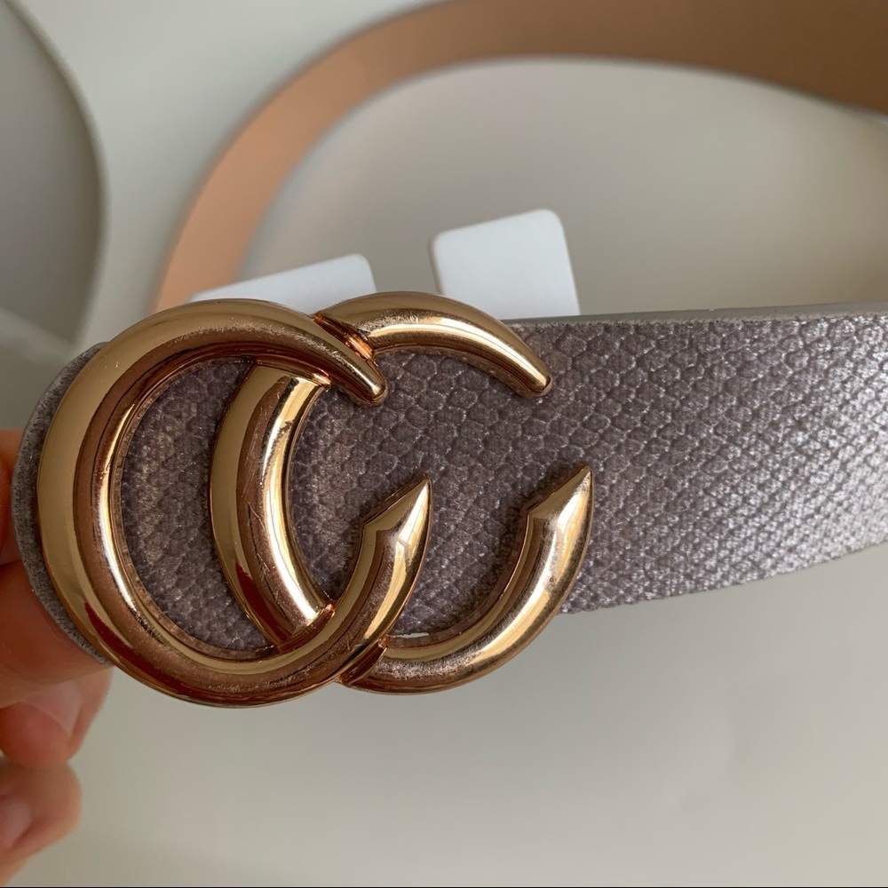 Snake print embossed velvet belt Buckle lilac - Picture 3 of 10